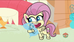 Size: 1920x1080 | Tagged: safe, screencap, character:fluttershy, species:pegasus, species:pony, g4.5, my little pony:pony life, spoiler:pony life s01e07, animated, body pillow, cute, dolphin, female, finn tastic, kiss mark, lipstick, mare, pillow, shyabetes, sound, the trail less trotten, webm