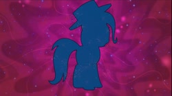 Size: 1234x693 | Tagged: safe, screencap, character:trixie, clothing, hat, hello pinkie pie, silhouette, who's that pony