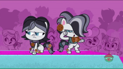 Size: 1280x720 | Tagged: safe, screencap, character:matt #1, character:matt #2, character:rarity, species:earth pony, species:pony, species:unicorn, episode:death of a sales-pony, g4.5, my little pony:pony life, spoiler:pony life s01e08, animated, bipedal, matt #1, matt #2, ponys want the cookies, sound, this will end in pain, webm