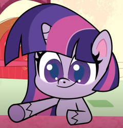 Size: 665x693 | Tagged: safe, screencap, character:twilight sparkle, character:twilight sparkle (alicorn), species:alicorn, species:pony, episode:potion mystery, g4.5, my little pony:pony life, spoiler:pony life s01e19, cropped, sitting, smiling, solo