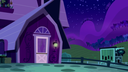 Size: 1280x720 | Tagged: safe, screencap, episode:28 pranks later, g4, my little pony: friendship is magic, background, night, no pony, scenic ponyville, sweet apple acres