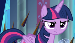 Size: 1622x937 | Tagged: safe, screencap, character:twilight sparkle, character:twilight sparkle (alicorn), species:alicorn, species:pony, episode:the beginning of the end, g4, my little pony: friendship is magic, cropped, determined, glare, solo