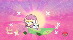 Size: 1667x929 | Tagged: safe, screencap, character:angel bunny, character:fluttershy, episode:the fast and the furriest, g4.5, my little pony:pony life, spoiler:pony life s01e11, car, racecar