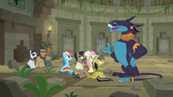 Size: 1920x1080 | Tagged: safe, screencap, character:ahuizotl, character:biff, character:daring do, character:doctor caballeron, character:fluttershy, character:rainbow dash, character:rogue, character:withers, episode:daring doubt, g4, my little pony: friendship is magic, henchmen