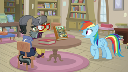 Size: 1920x1080 | Tagged: safe, screencap, character:a.k. yearling, character:rainbow dash, episode:daring doubt, g4, my little pony: friendship is magic, book, groom q.q. martingale