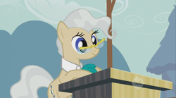 Size: 864x481 | Tagged: safe, screencap, character:mayor mare, species:earth pony, species:pony, episode:the last roundup, g4, my little pony: friendship is magic, female, glasses, mare, podium, solo