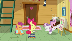 Size: 1920x1080 | Tagged: safe, screencap, character:apple bloom, character:scootaloo, character:sweetie belle, species:pegasus, species:pony, episode:growing up is hard to do, g4, my little pony: friendship is magic, bucking, cutie mark crusaders, facehoof, lantern, squint