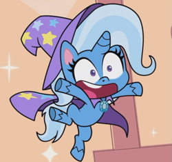 Size: 895x842 | Tagged: safe, screencap, character:trixie, species:pony, species:unicorn, episode:friendship gems, g4.5, my little pony:pony life, spoiler:pony life s01e17, cape, clothing, cropped, cute, diatrixes, female, hat, mare, solo