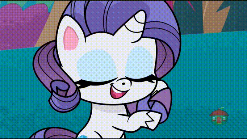 Size: 800x450 | Tagged: safe, screencap, character:rarity, species:pony, species:unicorn, episode:a camping we will go, g4.5, my little pony:pony life, spoiler:pony life s01e15, animated, cute, frog, gif, raribetes, treehouse logo