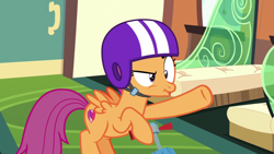 Size: 1920x1080 | Tagged: safe, screencap, character:scootaloo, species:pegasus, species:pony, episode:growing up is hard to do, g4, my little pony: friendship is magic, helmet, older, older scootaloo, solo
