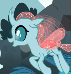 Size: 696x724 | Tagged: safe, screencap, character:ocellus, species:changedling, episode:school daze, g4, my little pony: friendship is magic, cropped, cute, diaocelles, flying, open mouth, smiling, solo