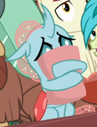 Size: 335x439 | Tagged: safe, screencap, character:ocellus, character:sandbar, character:yona, species:changedling, episode:a matter of principals, g4, my little pony: friendship is magic, cropped, cute, diaocelles, hiding, holding, offscreen character, pillow, scared, solo focus