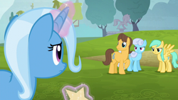 Size: 1280x720 | Tagged: safe, screencap, character:caramel, character:linky, character:shoeshine, character:sunshower raindrops, character:trixie, species:earth pony, species:pegasus, species:pony, species:unicorn, episode:no second prances, g4, my little pony: friendship is magic, angry, female, glare, magic, magic aura, male, mare, stallion, telekinesis