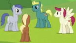 Size: 156x89 | Tagged: safe, screencap, character:end zone, character:meadow song, character:slate sentiments, character:sugar maple, species:earth pony, species:pegasus, species:pony, episode:school daze, g4, my little pony: friendship is magic, cropped, end zone, friendship student, male, picture for breezies, stallion