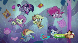 Size: 1920x1080 | Tagged: safe, screencap, character:applejack, character:fluttershy, character:pinkie pie, character:rainbow dash, character:rarity, character:twilight sparkle, species:crab, species:earth pony, species:pegasus, species:pony, species:unicorn, episode:pony surfin' safari, g4.5, my little pony:pony life, spoiler:pony life s01e22, animated, female, joke, mare, masha and the bear, painting, pillow, sunglasses, underwater, webm