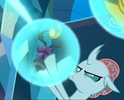 Size: 691x561 | Tagged: safe, screencap, character:ocellus, species:changedling, species:changeling, species:reformed changeling, episode:school raze, g4, my little pony: friendship is magic, cropped, determined, holding, magic, solo, talisman of mirage