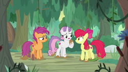 Size: 1920x1080 | Tagged: safe, screencap, character:apple bloom, character:scootaloo, character:sweetie belle, species:pegasus, species:pony, episode:growing up is hard to do, g4, my little pony: friendship is magic, cutie mark crusaders, older