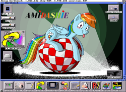 Size: 700x512 | Tagged: safe, artist:tobibrocki, screencap, character:rainbow dash, amiga, amy the squirrel, boing ball, desktop, english, furry, operating system, opus, pixel art, text