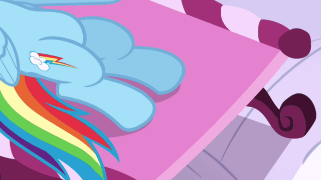 Size: 640x360 | Tagged: safe, screencap, character:lotus blossom, character:rainbow dash, species:earth pony, species:pegasus, species:pony, episode:ponyville confidential, g4, my little pony: friendship is magic, animated, confused, cringing, cute, dashabetes, eyes closed, female, frown, grin, gritted teeth, hooficure, hooves, lidded eyes, lip bite, mare, nail file, on back, open mouth, plot, raised eyebrow, scared, sitting, smiling, spa, worried