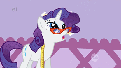 Size: 415x233 | Tagged: safe, screencap, character:rarity, episode:suited for success, g4, my little pony: friendship is magic, animated, ei, faint, glasses, hub logo, measuring tape, messy mane, rarity's glasses, solo