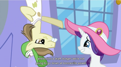 Size: 853x473 | Tagged: safe, screencap, character:hayseed turnip truck, character:rarity, episode:sweet and elite, g4, my little pony: friendship is magic, youtube caption