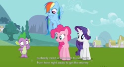 Size: 1599x865 | Tagged: safe, screencap, character:pinkie pie, character:rainbow dash, character:rarity, character:spike, episode:keep calm and flutter on, g4, my little pony: friendship is magic, youtube caption, youtube link