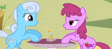 Size: 364x160 | Tagged: safe, screencap, character:berry punch, character:berryshine, character:linky, character:shoeshine, episode:magical mystery cure, g4, my little pony: friendship is magic, animated, blinking, cute, drink, drinking, eye contact, happy, mushroom, open mouth, sharing, shipping fuel, smiling, straw
