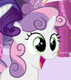 Size: 231x260 | Tagged: safe, screencap, character:rarity, character:sweetie belle, species:pony, species:unicorn, episode:ponyville confidential, g4, my little pony: friendship is magic, animated, cropped, cute, diasweetes, face, faec, female, filly, happy, mare, open mouth, smiling, solo focus