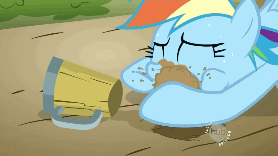 Size: 897x505 | Tagged: safe, screencap, character:rainbow dash, episode:the super speedy cider squeezy 6000, g4, my little pony: friendship is magic, animated, cider, dirt, eating dirt