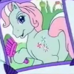 Size: 911x911 | Tagged: safe, screencap, character:minty, species:pony, episode:a charming birthday, g3, butt, female, lowres, mare, photo, plot, ponyville surprise birthday book, solo, the ass was fat