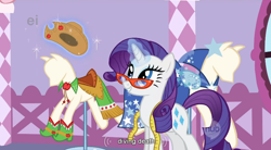 Size: 854x473 | Tagged: safe, screencap, character:rarity, glasses, measuring tape, rarity's glasses, youtube caption