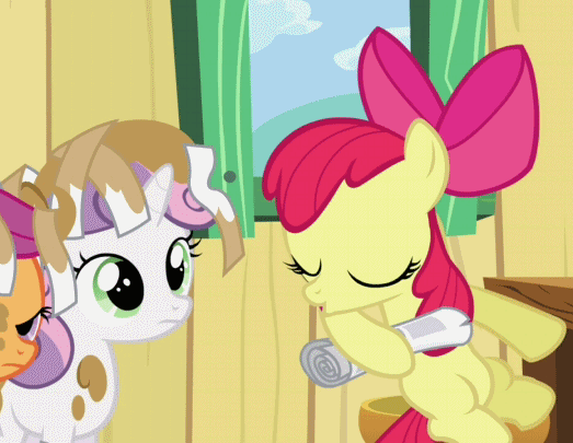 Size: 523x405 | Tagged: safe, screencap, character:apple bloom, character:scootaloo, character:sweetie belle, species:pegasus, species:pony, episode:ponyville confidential, g4, my little pony: friendship is magic, animated, cropped, cutie mark crusaders, hoof hold, messy, mud, newspaper, offscreen character, sitting