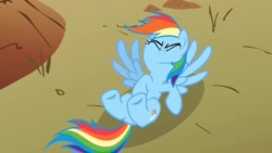 Size: 1920x1080 | Tagged: safe, screencap, character:rainbow dash, episode:over a barrel, g4, my little pony: friendship is magic, great moments in animation, not what it looks like, on back, out of context, solo, spread wings, wings