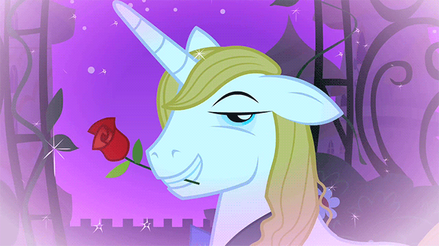 Size: 640x360 | Tagged: safe, screencap, character:prince blueblood, species:pony, species:unicorn, episode:the best night ever, g4, my little pony: friendship is magic, animated, eyebrow wiggle, flower, male, rose, solo, stallion