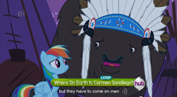 Size: 853x472 | Tagged: safe, screencap, character:chief thunderhooves, character:rainbow dash, youtube caption