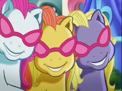 Size: 640x480 | Tagged: safe, screencap, character:desert rose, character:gem blossom, episode:positively pink, g3, character:daisyjo, daisyjo, glasses, pink, smiling, stare, sunglasses