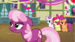 Size: 1401x788 | Tagged: safe, screencap, character:apple bloom, character:cheerilee, character:scootaloo, character:sweetie belle, species:pegasus, species:pony, episode:hearts and hooves day, g4, my little pony: friendship is magic, cutie mark crusaders, floppy ears, frown, grumpy, ponyville schoolhouse