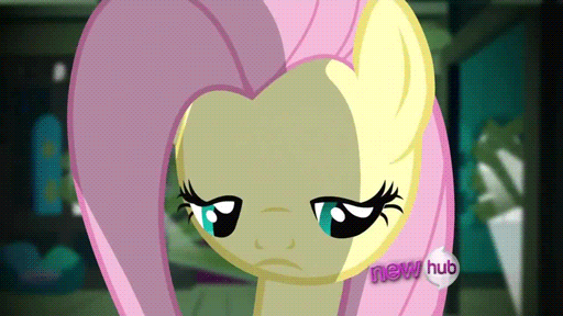Size: 512x288 | Tagged: safe, screencap, character:fluttershy, episode:putting your hoof down, g4, my little pony: friendship is magic, animated, conspiracy, depressed, hub logo, parallax scrolling, sad