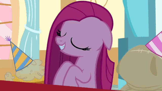 Size: 640x360 | Tagged: safe, artist:killiandunne, screencap, character:pinkamena diane pie, character:pinkie pie, episode:party of one, g4, my little pony: friendship is magic, animated, contemplating insanity, insanity, insanity face, madame leflour, sir lintsalot