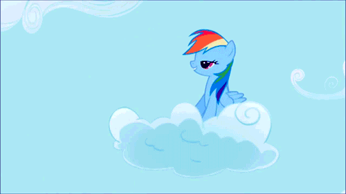 Size: 500x281 | Tagged: safe, screencap, character:rainbow dash, episode:friendship is magic, g4, my little pony: friendship is magic, animated, bucking, cloud, cloudy, flying, smiling, solo