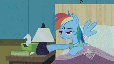 Size: 400x225 | Tagged: safe, screencap, character:rainbow dash, episode:read it and weep, g4, my little pony: friendship is magic, animated, bed, hospital, hospital bed, hospital gown, hub logo, lamp, light, light switch, loop, off, on, solo, switch