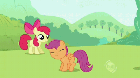 Size: 480x270 | Tagged: safe, screencap, character:apple bloom, character:scootaloo, character:sweetie belle, character:twilight sparkle, species:pegasus, species:pony, episode:lesson zero, g4, my little pony: friendship is magic, animated, ball, beach ball, cutie mark crusaders, ear twitch, hi girls, horses doing horse things, hub logo, popping, tele frag, teleportation, twilight snapple