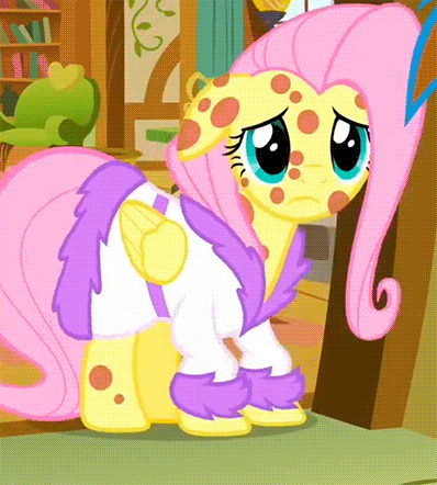 Size: 398x442 | Tagged: safe, screencap, character:fluttershy, character:rainbow dash, episode:hurricane fluttershy, g4, my little pony: friendship is magic, animated, bathrobe, clothing, cropped, cute, floppy ears, fluttershy's cottage, pony pox, robe, sick, solo focus