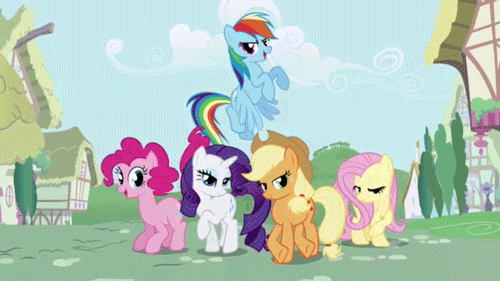 Size: 500x281 | Tagged: safe, screencap, character:applejack, character:fluttershy, character:pinkie pie, character:rainbow dash, character:rarity, animated