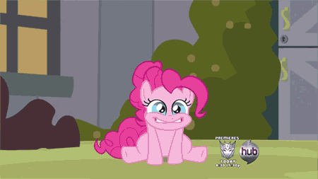 Size: 450x253 | Tagged: safe, screencap, character:pinkie pie, episode:a friend in deed, g4, my little pony: friendship is magic, animated, excited, fireworks, hub logo, pinkie being pinkie, pinkie physics, solo