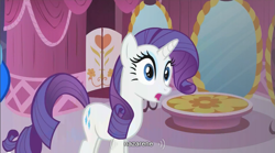 Size: 855x474 | Tagged: safe, screencap, character:rarity, jesus christ, youtube caption