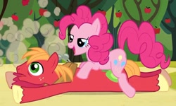 Size: 937x563 | Tagged: safe, screencap, character:big mcintosh, character:pinkie pie, species:earth pony, species:pony, ship:pinkiemac, episode:too many pinkie pies, g4, my little pony: friendship is magic, male, out of context, shipping, stallion, straight, surprise buttsex
