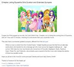 Size: 762x691 | Tagged: safe, screencap, character:applejack, character:fluttershy, character:pinkie pie, character:rainbow dash, character:rarity, character:twilight sparkle, equestria daily, my little pony:equestria girls, equestria girls drama, link, synopsis, text