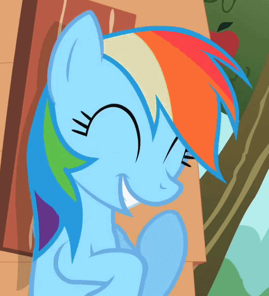 Size: 533x587 | Tagged: safe, screencap, character:rainbow dash, animated, cute, dashabetes, giggling
