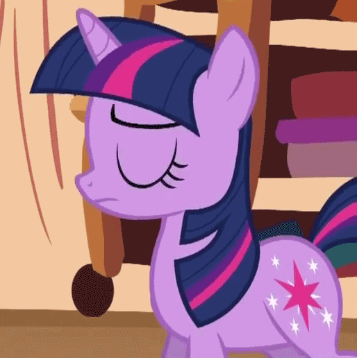 Size: 514x516 | Tagged: safe, screencap, character:twilight sparkle, character:twilight sparkle (unicorn), species:pony, species:unicorn, animated, disappointed, eyes closed, female, library, mare, no, reaction image, solo